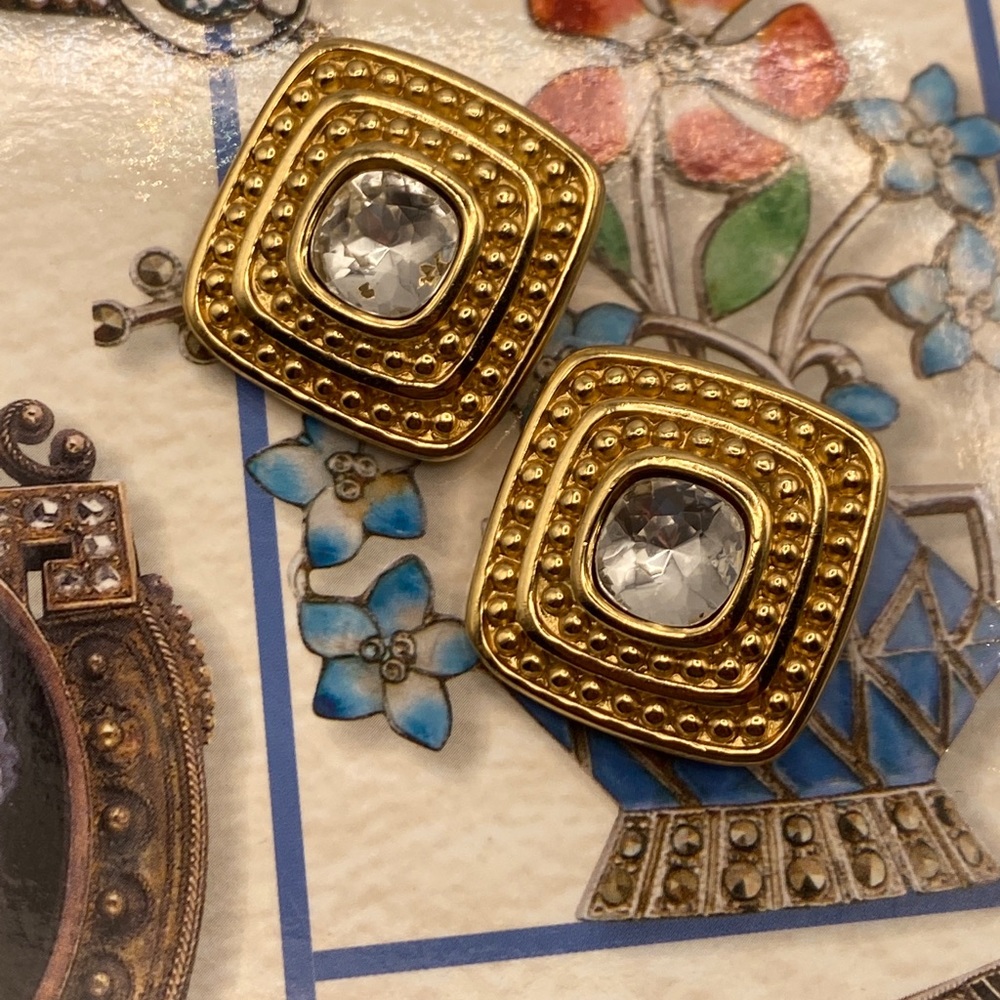 Vintage‎ givenchy square crystal earring clip on